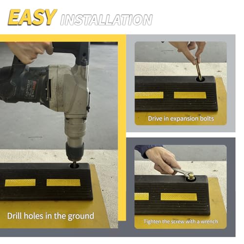 2 Pcs 3" H Parking Stopper for Garage Parking Aid Heavy Duty Rubber Wheel Stops Durable High-Visibility Tire Blocks Parking Aid Gadgets Tire Stops for Cars Trucks RVs with Bolt Installation - size: 3"H 2pcs