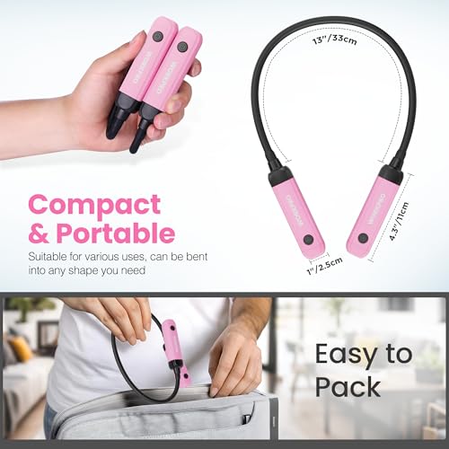 WORKPRO Rechargeable Neck Light, 3 Brightness Hands-Free Neck Work Light | Hands-Free Lighting, Bendable Silicone Arm, Neck Reading Light, for Mechanics, Camping, DIY Projects, Crafting, Pink Ribbon - color: Pink