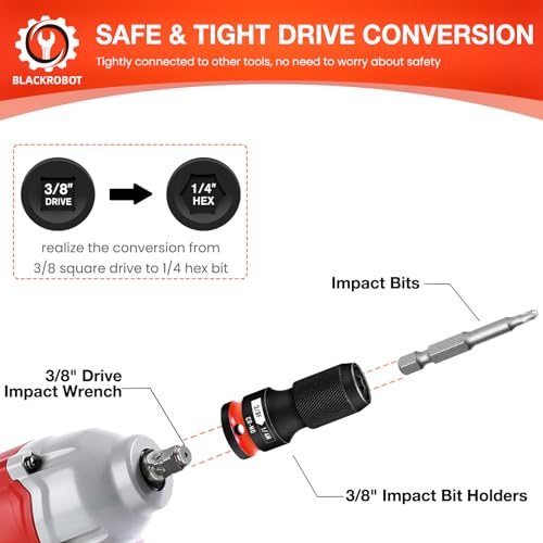 BLACKROBOT 2PCS Quick Release Impact Bit Holders 3/8-Inch Square Drive to 1/4-Inch Hex Socket Adapter, CR-MO Steel, Red - size: 3/8 Impact Bit Holder-2