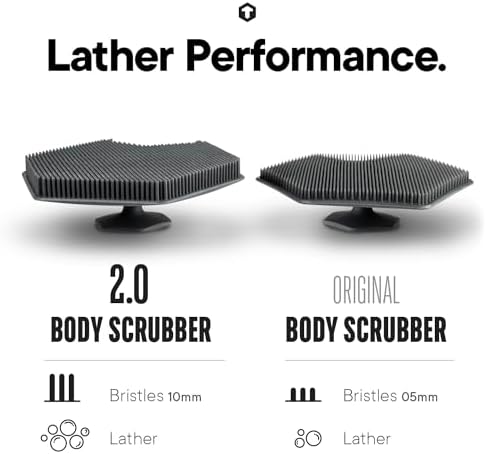 TOOLETRIES Body Scrubber 2.0 – Premium Silicone Scrubber for Cleaning, Exfoliating and Invigorating Your Skin – Extra Long Lather Boosting Bristles with Ergonomic Handle, Long-Lasting & Easy to Clean