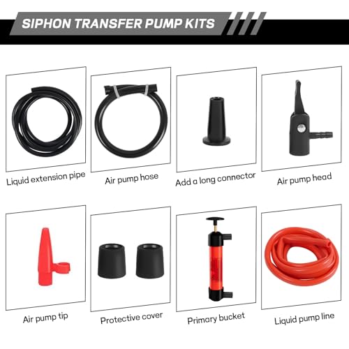 Multi-Use Siphon Fuel Transfer Pump, Fluid Extractor Siphon Transfer Pump Kit for Gasoline Liquid Oil Air and Automotive, Efficient Siphon Fluid Exchange Transfer Pump