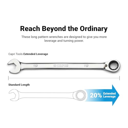 Capri Tools 16 mm 120-Tooth Ultra-Smooth Reversible Ratcheting Combination Wrench, XL Long Series, Metric, 12-Point - size: 16 mm