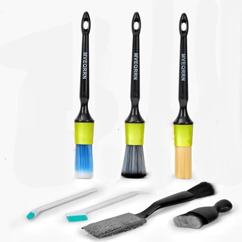 MVEQRRN 7PCS Car Detailing Brush Set,Boars Hair Detail Brush kit(Green) | Ultra Soft No Scratch,Car Dust Brush,Car Detailing Brushes Kit,Detail Brushes Car Detailing for Interior Exterior - color: 7PCS detailing brush green