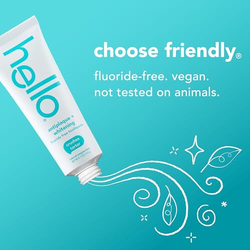Hello Antiplaque Toothpaste, Fluoride Free for Teeth Whitening with Natural Peppermint Flavor and Tea Tree Oil, Peroxide Free, Gluten Free, SLS Free, 3 Pack, 4.7 OZ Tubes