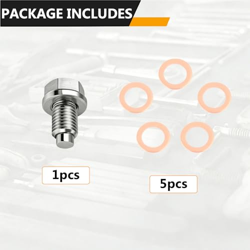 M14x1.5 Magnetic Stainless Steel Oil Drain Plug Kit Fits Cars Motorcycles | CHENACC 1PCS Oil Pan Drain Nut Bolt with 5 PCS Copper Gasket, Compatible with Most Boats Cars and Motorcycles - size: M14*1.5
