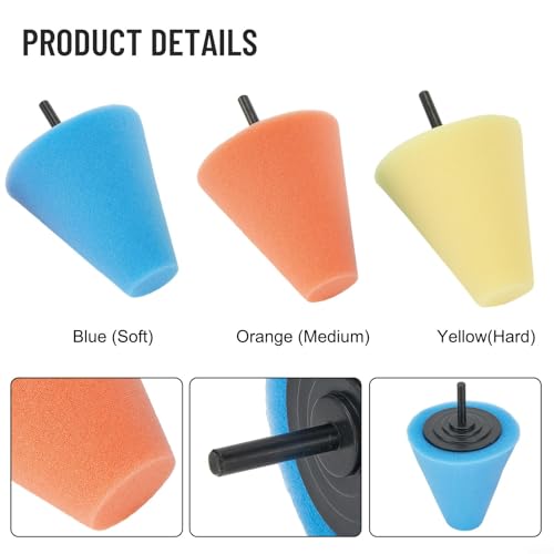 3X Foam Buffing Sponge Kit Cone Shape Polishers for Efficient Wheel Hub Cleaning