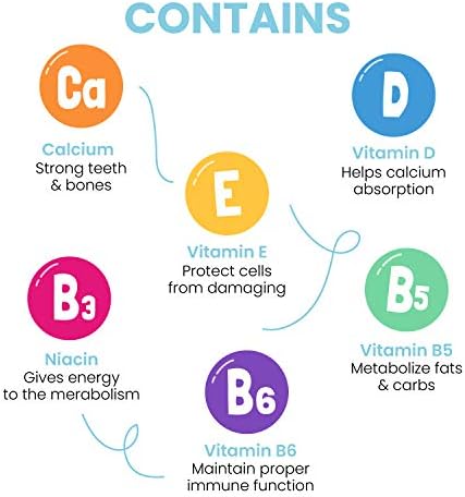 Kids Toothpaste with Daily Multivitamins B3, B5, B6, D, E, Xylitol, Calcium, Fluoride Free, Fresh Breath, Fights Tarter, Anti-Cavity, Safe to Swallow, 4.1oz, Bubble Gum Flavor