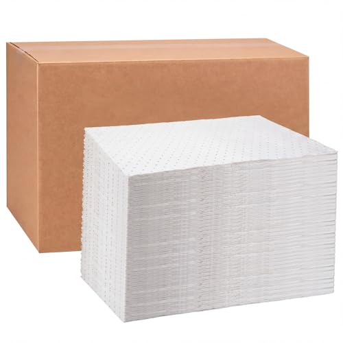 100 Pcs Oil Absorbent Pads Bulk Heavy Weight Dimpled Garage Absorbing Pad Water Absorbent Mat Trimmable Oil Spill Mat for Garage Floor Workshop Auto Fluid Cleanup (15 x 17 Inch,White) - color: White, size: 15 x 17 Inch