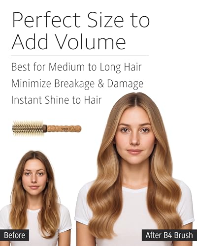 Ibiza Hair Round Boar Bristle Brush (B Series) | Blonde Bristles with Cork Handle | Ideal for Color Treated & Fine Hair | Adds Texture & Shine