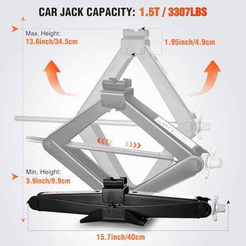 Nilight Scissor Jack Kit for Car 1.5 Ton(3307 lbs), Heavy Duty Portable Steel Scissor Lift Jack Car Tire Changing Kit with Ratchet & Lug Wrench for Sedan SUV MPV, 3.9''-13.6'' Lifting Range, Black - size: 1.5T with Ratchet & Lug Wrench Kit, Black