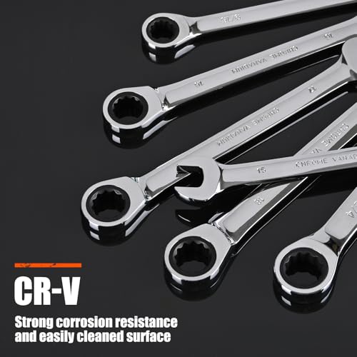 Egofine 7/8 inch Ratcheting Combination Wrench SAE, Industrial Grade Gear Spanner with 12-Point Design, 72-Tooth Ratchet, Chrome Vanadium Steel - size: 7/8"