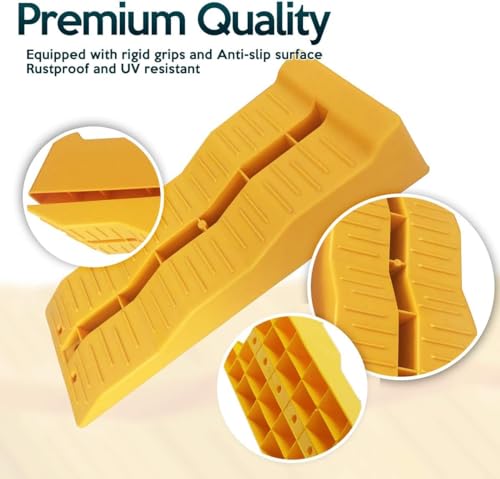 ZONETECH Automotive Leveling Ramps - 8 Packs Premium Quality Camper Trailer SUV Car Wheel Chocks, Leveler, Stabilizer on Uneven Ground- Great for Raising Auto - color: Yellow 8