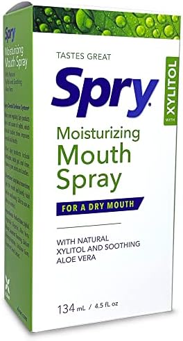 Spry Natural Xylitol Moisturizing Dry Mouth Spray, Stop Bad Breath, Increase Saliva Production, Non-GMO, Gluten-Free On The Go Oral Care with Spearmint Flavor, 4.5 fl.oz (Pack of 1)