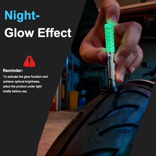 Tire Tread Depth Gauge 1/32 Inch & 25mm, 6-Sided Color Coded Tread Depth Gauge with Pocket Clip, Dual Scale for Car,Truck,Moto,Glow-in-The-Dark - size: 1PCS