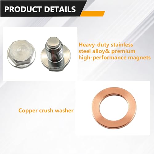 M14x1.5 Magnetic Stainless Steel Oil Drain Plug Kit Fits Cars Motorcycles | CHENACC 1PCS Oil Pan Drain Nut Bolt with 5 PCS Copper Gasket, Compatible with Most Boats Cars and Motorcycles - size: M14*1.5