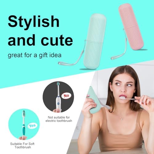UCEC Travel Toothbrush Case, Toothbrush Holder Travel, Toothbrush Case for Traveling, Camping, Home, School, Business, Bathroom, 2 Pack (Green, Pink)