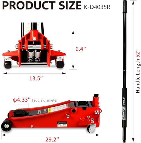 3.5 Ton Low Profile Floor Jack, Heavy Duty Floor Jack with Dual Pistons Quick Lift Pump, Steel Car Jacks Adjustable Height 4"-21", Hydraulic Trolley Floor Jacks 3.5 Ton/7000 LBS Capacity, Red - color: Red - 3.5 Ton(Dual Pump), Lift 4"-21"