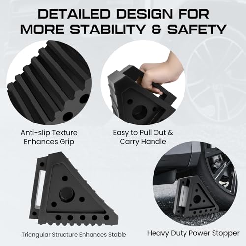 Taifa Rubber Wheel Chocks for Travel Trailers, Heavy Duty RV Wheel Stoppers Tire Chock with Portable Handle for Camper Cars Trucks etc., Black, 2 PCS - color: Rubber-2Pcs