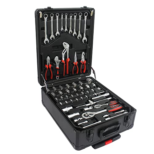 899pcs Rolling Tool Box Set with Lock,Rolling Trolley Case Tool Sets, 4 Layer of Tool Sets 90 Piece Tool Kits on Wheel, Wrench Socket Rolling Hand Tool Box Tool Kit for Garage,Repair Kit(Black) - size: 899pcs - Black