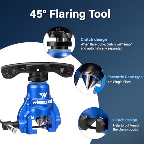 Wisscool Flaring Tool HVAC 1/4” -3/4” Single Flare Tool 45° | Eccentric Tubing Flare Tool with Clutch Limit for Copper Pipe Tube Plumping Work(2 in 1) - size: 2 in 1