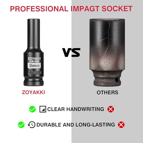 1/2" Drive 8mm Deep 6 Pt CR-MO Metric Impact Socket for Axle Nuts - size: 8mm, style: 1/2" Drive Deep