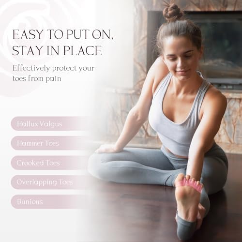 Welnove Toe Separators Spacers for Women - Toe Spreaders with Rose Extract, Toe Straightener for Women Men - Toe Stretcher for Walking, Running & Yoga Practice - Rose, 4 Pack