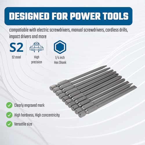 VESTTIO Phillips Slotted Torx Bit Set, 10-Piece, 4-Inch, Magnetic S2 | Assorted screwdriver bits, S2 alloy steel, 1/4 inch hex shank, magnetic tips, fit power screwdriver drill impact driver - size: 3SL4TX3PH / 4 inch