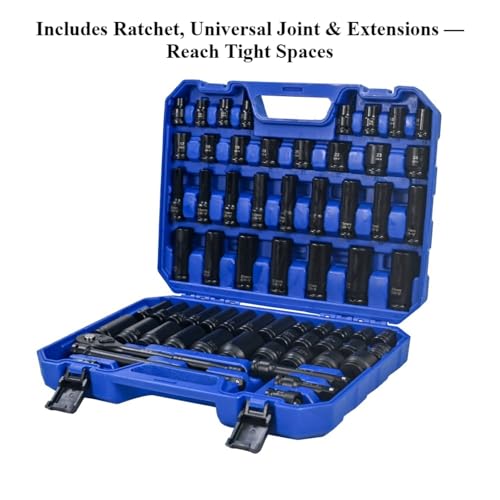 Pneumatic Accessory Kit — Comprehensive Air Tool Socket & Extension Set with Ratchet, Universal Joint, Blow-Mold Case (Set 2) - color: Set 2