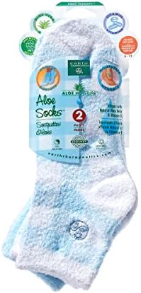 Earth Therapeutics Aloe Vera Socks – Infused with Natural Aloe Vera & Vitamin E – Helps Dry Feet, Cracked Heels, Calluses, Dead Skin - Use with Your Favorite Lotions - Blue Plaid