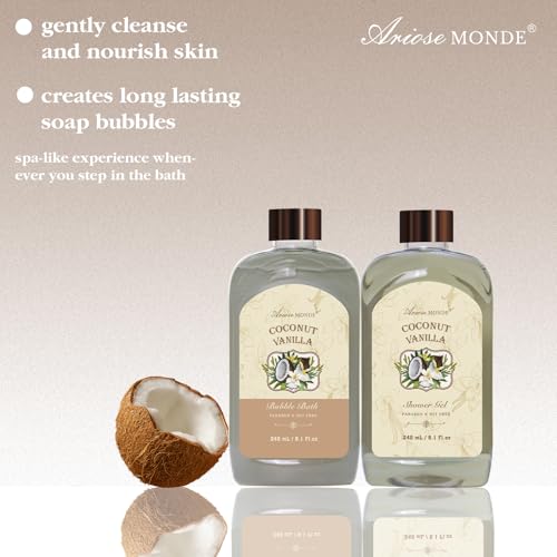 Spa Gift Baskets - Coconut Vanilla Bath Gift Set for Women, Luxury Relaxing Spa Kit with Bath Bombs, Body Lotion and Body Scrub, Birthday Gifts for Women, Christmas Spa Gifts for Mom