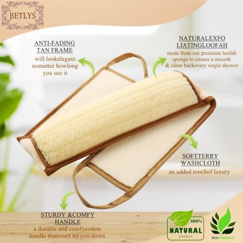 Exfoliating Natural Loofah Sponge Back Scrubber for Shower, Exfoliating Sponge for Shower, Bath Shower Scrubber for Men and Women, Luffa Scrubber to Clean Your Back Deeply Relax Your Body (2 Pack)