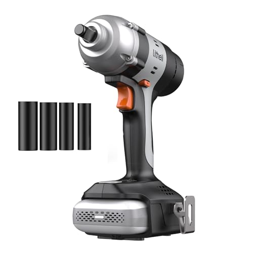 LiTHELi 20V Cordless Impact Wrench Kit with 2.0Ah Battery, 1/2" Hog Ring Impact Gun, Max 295ft-lbs & 3000IPM, 5 Torque Settings, 4 Sockets for Car Tire, Home Garage & DIY (Charger Not Included) - color: Black