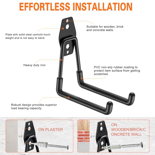 HUPBIPY Garage Hooks Heavy Duty 10 Pack, Wall Mount Ladder Hooks | 5.1in U Shaped Hanger, Storage Organizer With a non-slip coating For Hanging Bicycles, Garden Tools Hoses and Ropes (Black) - color: Black 10Pack