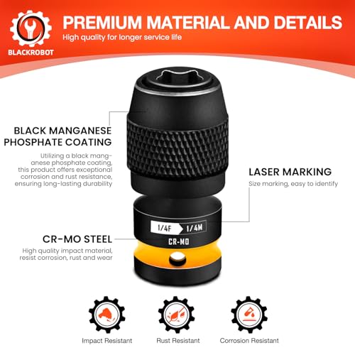 BLACKROBOT 2PCS Quick Release Impact Bit Holders 1/4-Inch Square Drive to 1/4-Inch Hex Socket Adapter, CR-MO Steel, Yellow - size: 1/4 Impact Bit Holder-2