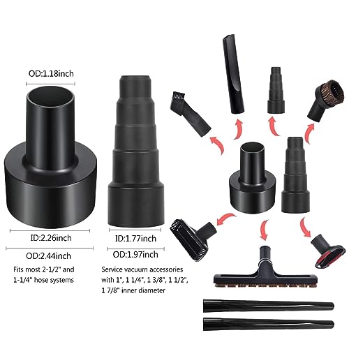 Universal Vacuum Attachments for Shop Vac Accessories Vacuum Hose | 11 Pcs 1 1/4" Vacuum Cleaning Tool with 1 7/8" to 1" Vacuum Hose Adapter, 1.25" Hardwood Floor Brush & Crevice Tool - size: vacuum attachments-11pc