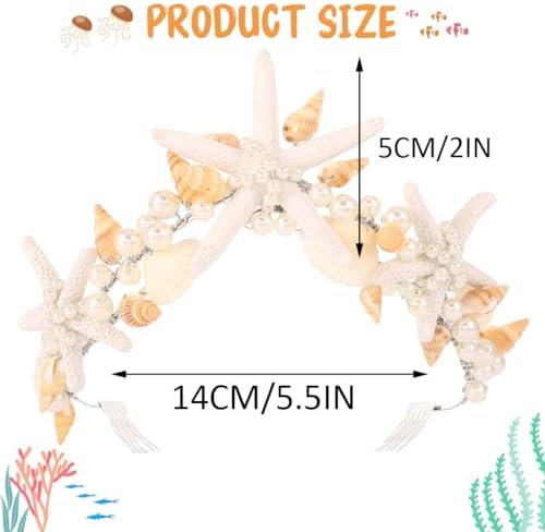 Unicra Starfish Crown and Tiaras Silver Pearl Bridal Headband Beach Headpiece Wedding Hair Accessories for Women and Girls