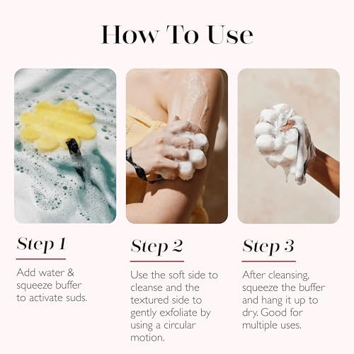 Spongelato Loofah Exfoliating Body Scrubber by Spongelle | Infused with Body Wash | Bath & Shower Loofah for Women | 14+ uses | Frutti di Bosco (Mixed Berries) Gelato Inspired