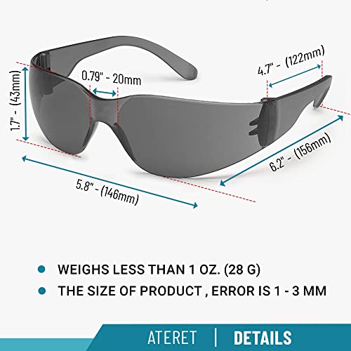 ATERET Protective Polycarbonate Safety Glasses White For Nurses Mechanic Electrician Saftey Glasses Goggles Anti Fog Eye Goggles Safety Protection (36 Pairs, Grey&Clear) - color: Combo (Clear&grey), size: 36 pairs