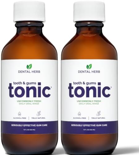Dental Herb Company Tooth & Gums Tonic Oral Rinse – Natural Professional Strength Mouthwash with Essential Oils & Herbs for Gum Health, Bad Breath & Gum Irritation – Alcohol-Free, 18 oz. (2 Bottles)