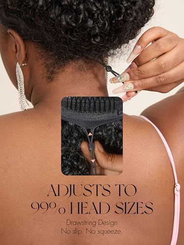 LUVME HAIR Half Wig Kinky Curly Flexi-Fit Invisi 3 in 1 Wigs Flip Drawstring Wig 200% Density Glueless Wigs 100% Human Hair Natural Black Ready to Go Headband Wig for Women 18 Inches