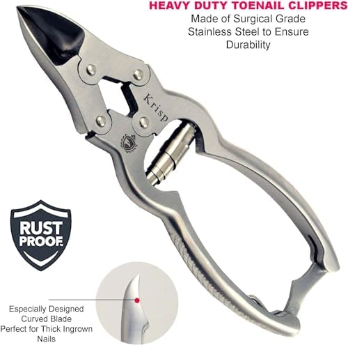 Toenail Clippers for Thick Ingrown Toenails - Professional Podiatry Nail Cutter Fingernail Clipper Trimmer Heavy Duty Surgical Grade Stainless Steel Men Seniors Adults Podiatrist Tool Krisp Beauty