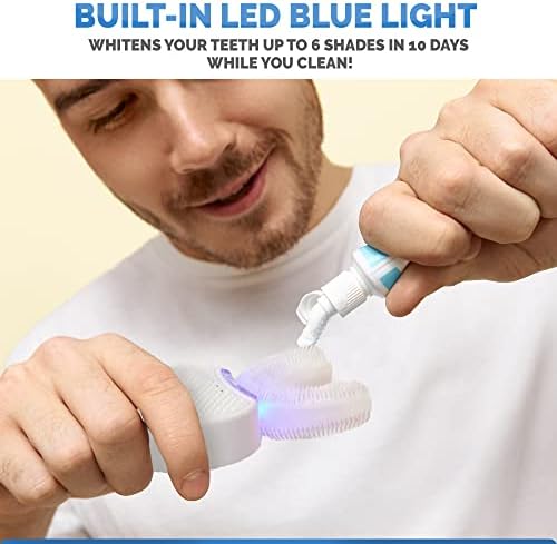 Sani White Ultrasonic Toothbrush, Ortho Sparkle Sonic Glow Brush, 360 Brite Toothbrush Adult U Shaped Tooth Cleaner Teeth Whitening Light Electric Automatic Hands Free