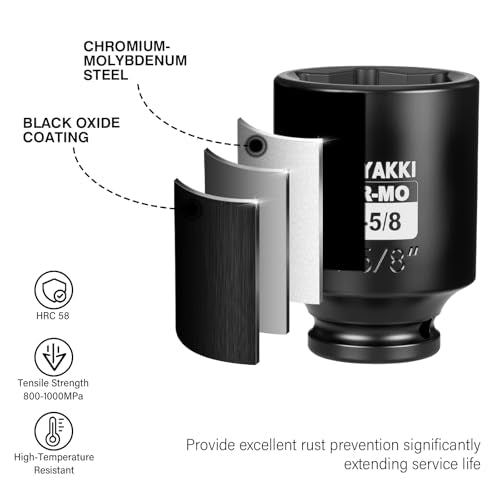 1/2" Drive 1-5/8" Deep 6 Pt CR-MO SAE Impact Socket for Axle Nuts - size: 1-5/8"in., style: 1/2" Drive Deep