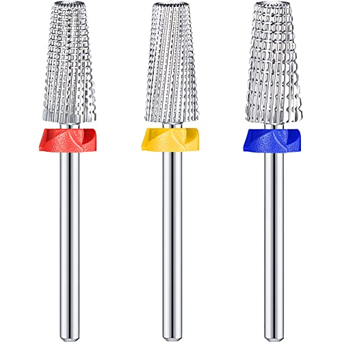 Honoson 3 Pcs Carbide 5 in 1 Nail Drill Bit Set Two Way Rotate Use for Both Left and Right Handed，Xf，F，M 3/32 Inch Drill Nails for Acrylic Nail Gel Fast Remove(Silver)