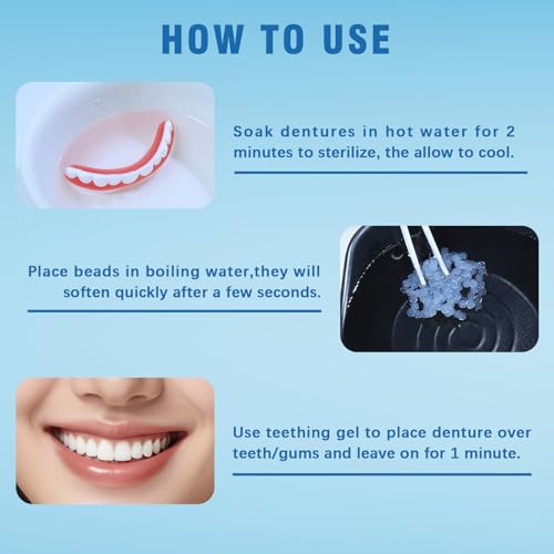 Moldable False Teeth - Silicone Dentures - Men and Veneers Teeth for Women - Upper and Lower Matching Set - Fix Your Smile at Within Minutes - 1PCS