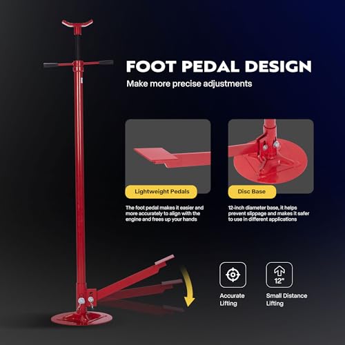 SPECSTAR Under Hoist Support Stand with Foot Pedal 3/4 Ton | 1650 Lbs Capacity Jack Stand Lifting from 52 to 76 Inch with 12 Inch Diameter Steel Base - style: With Foot Pedal