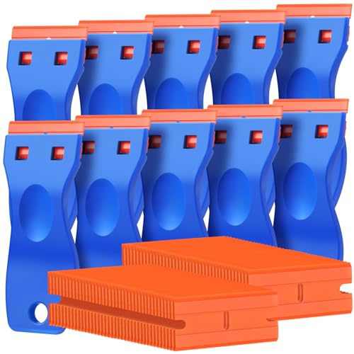 10 Pcs Razor Scraper with 100 Pcs Plastic Blades, Plastic Razor Blade Scraper Tool, Cleaning Scraper Remover for Removal Floor Stove Scraping Labels and Decals Sticker on Car Window Glass