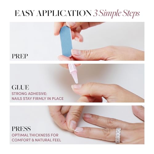 Glamnetic Press On Nails - Sprinkles | Rainbow French Tip Nails, UV Finish Short Pointed Almond Shape, Reusable Semi-Transparent Nails in 12 Sizes - 24 Nail Kit with Glue