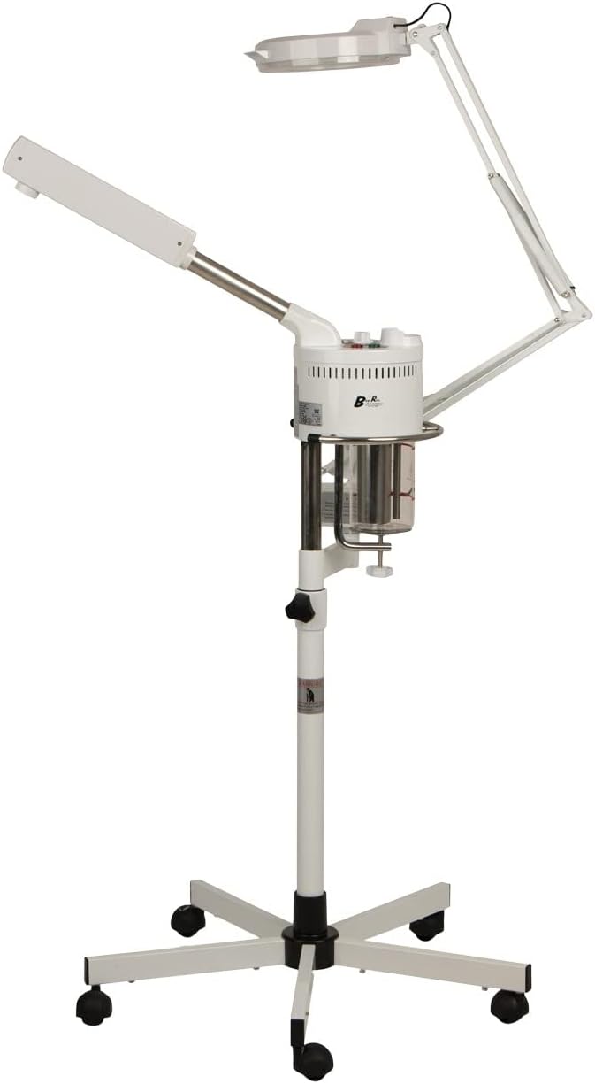 Buy-Rite 2-in-1 Marie Ozone Facial Steamer, 5 Diopter Magnifying Lamp, Fully Adjustable Height, 360' Swivel, Timer and Automatic Shut-Off, Large Star Base with Wheels, MEI-2001A