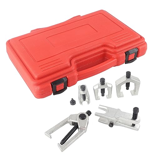 5Pcs Front End Suspension Service Kit, Ball Joint Tie Rod Separator Puller Set, Heavy Duty Forged Steel Car Repair Tool with C Shape and L Shape Pullers for Professional Mechanics